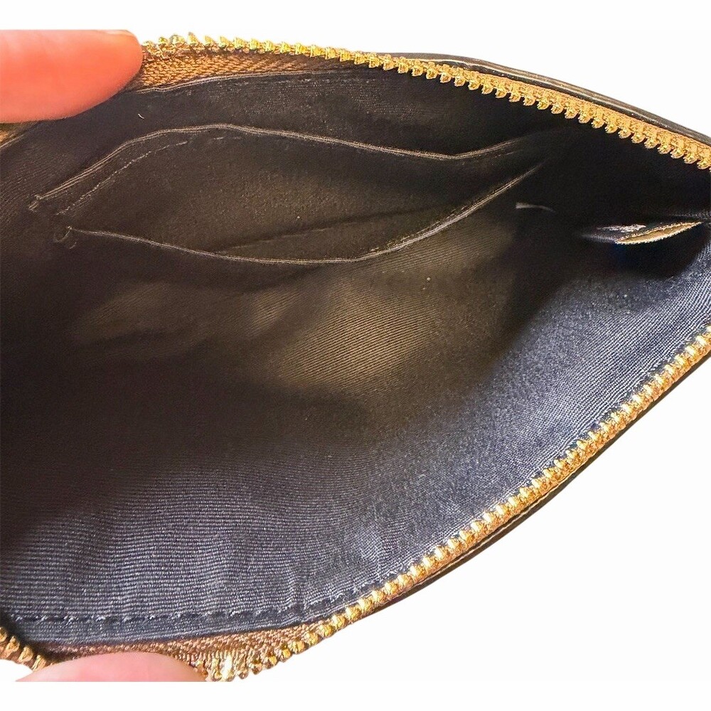COACH Signature C Wristlet Pouch Womens Small Khaki Brown Black Zip Strap - Picture 3 of 3